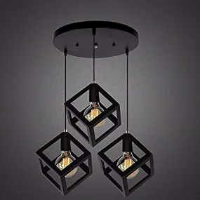 R@DIANT 3 LightPendents Squre Ceiling Lamp (Black){Without Filament Bulb BUT Include LED BUB}