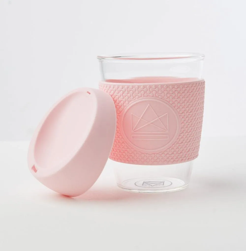 Reusable Glass Coffee Cup - 340ml - Pink Flamingo