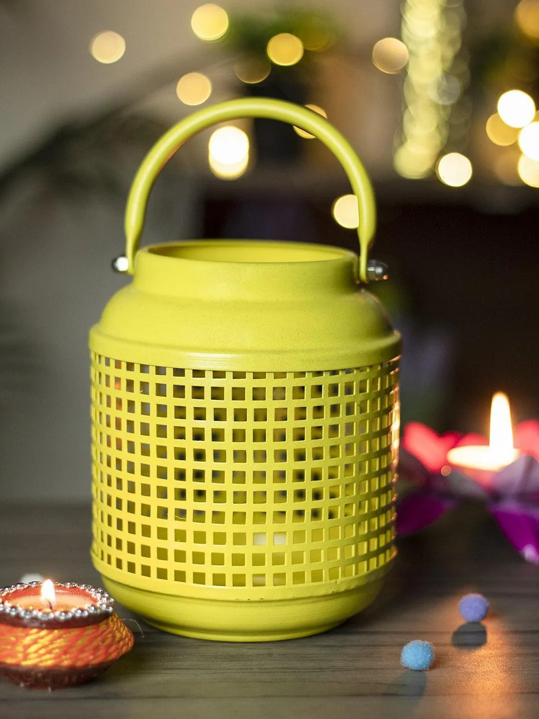 Round Red & Pink Wall Hanging Lantern With Votive Holder