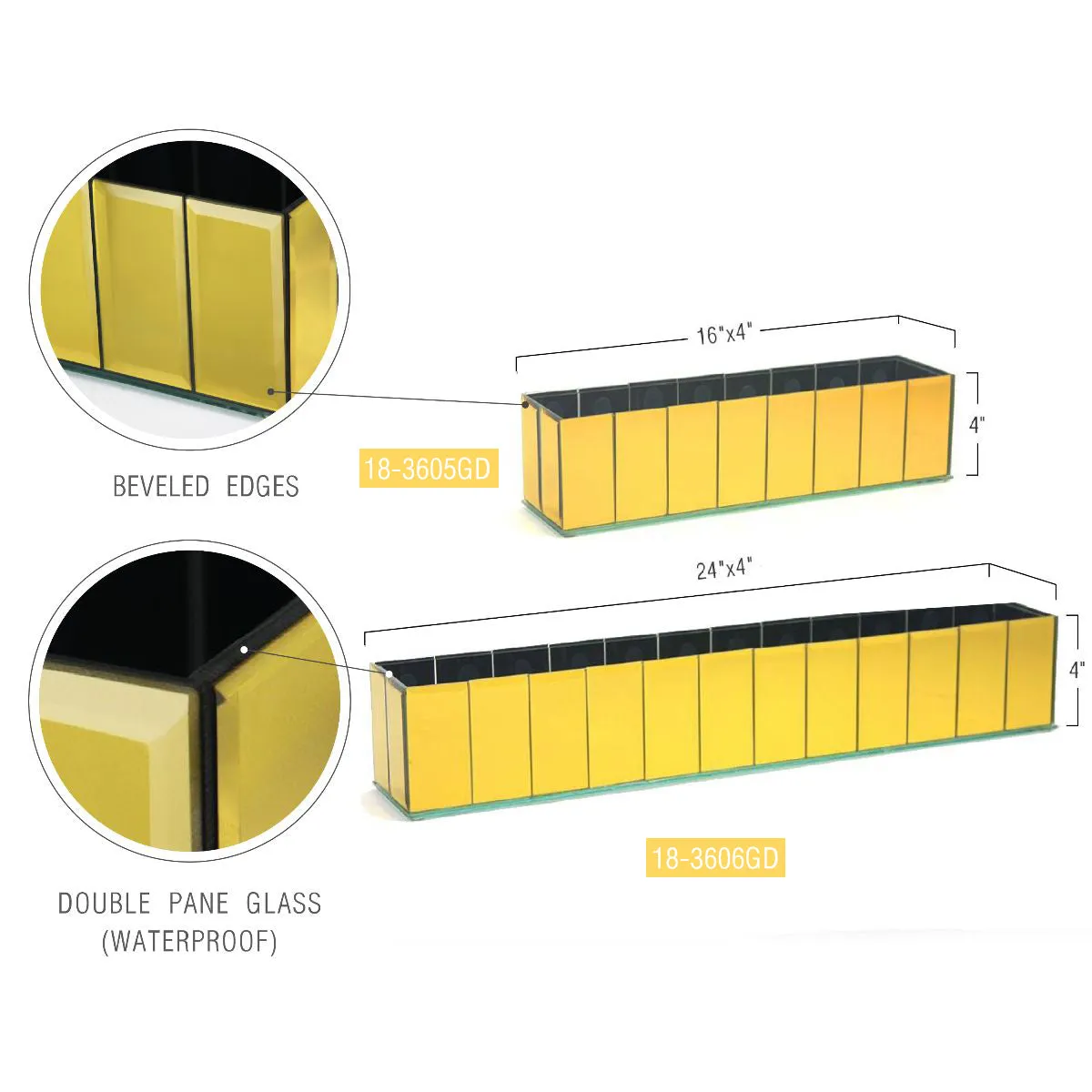 Segmented Mirror Glass Rectangle Planter