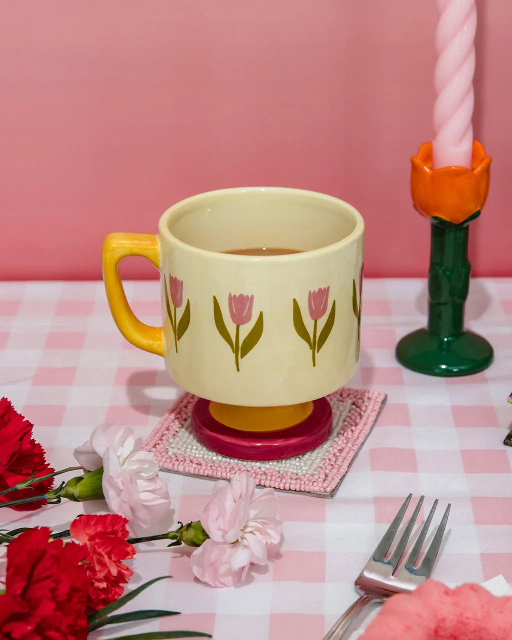 Short Ceramic Mug - Tulips