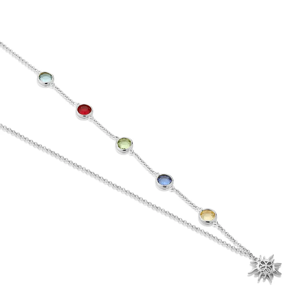 Silver Plated Necklace Coloured Stone