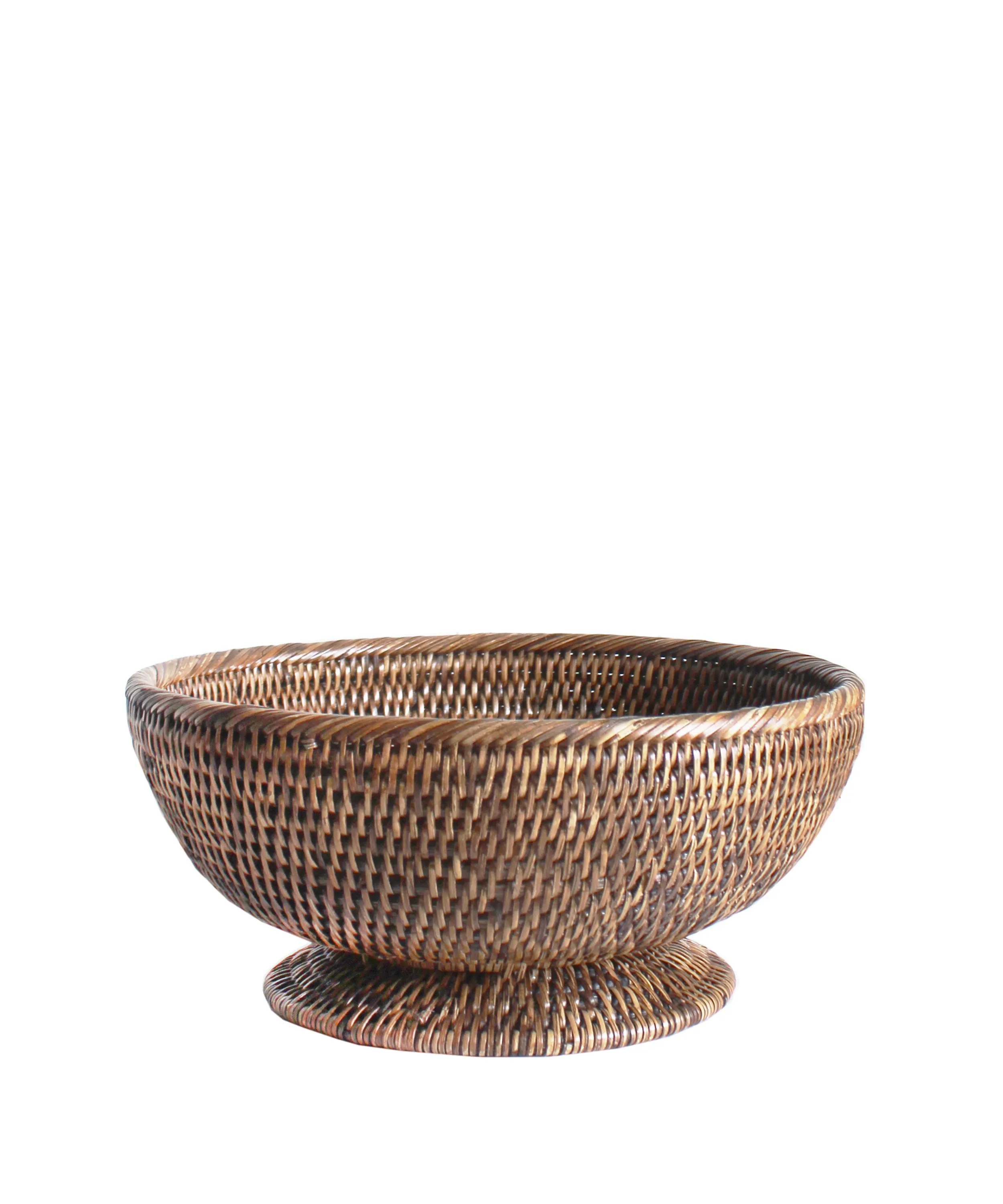 Small Round Pedestal Fruit Bowl, Brown