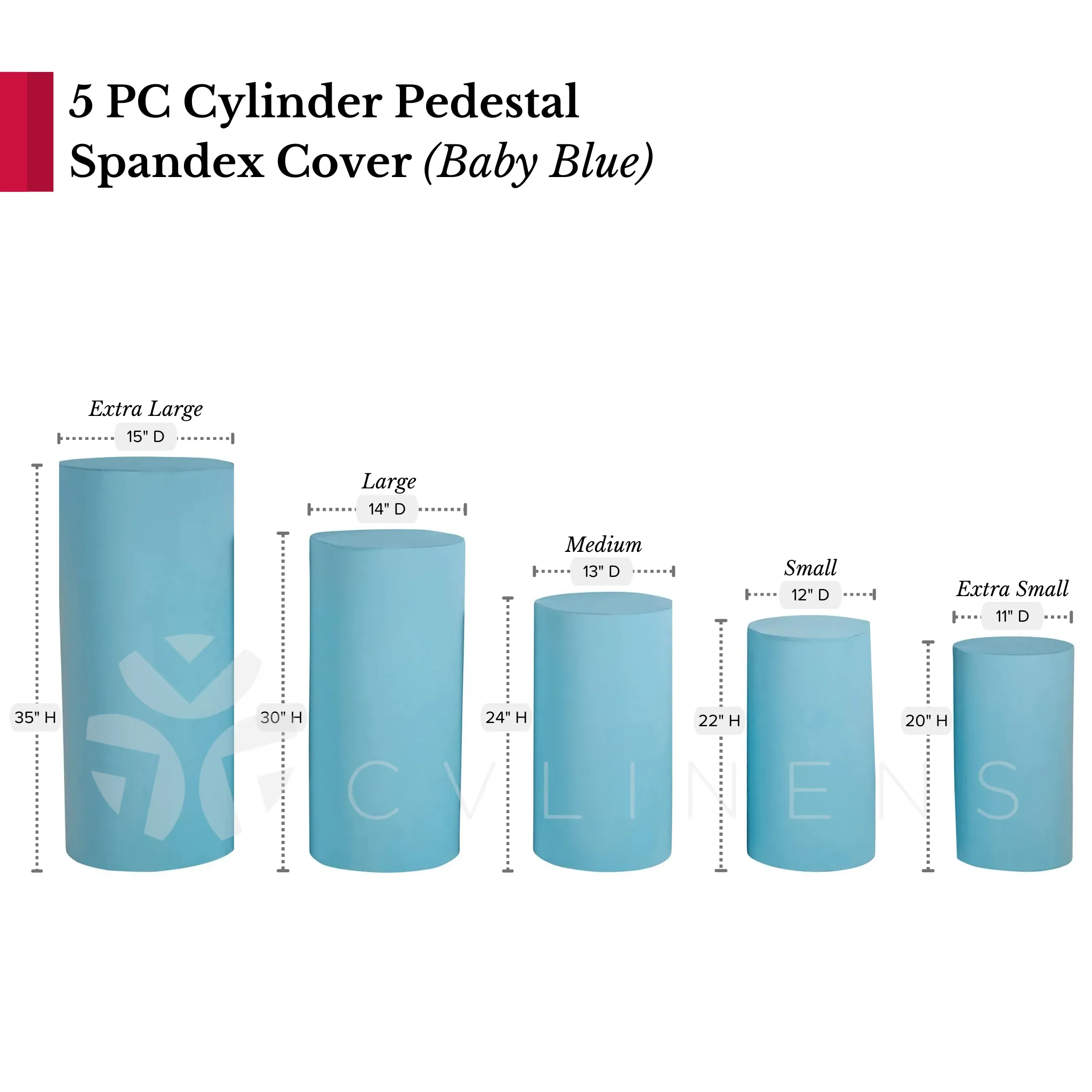 Spandex Pillar Covers for Metal Cylinder Pedestal Stands 5 pcs/set - Baby Blue