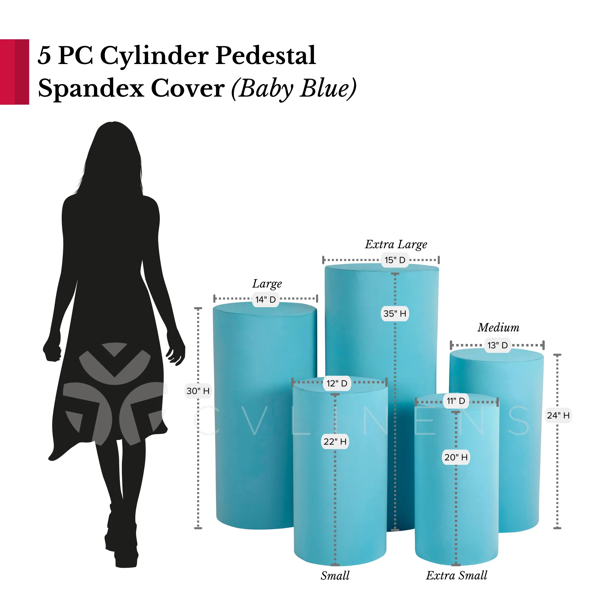 Spandex Pillar Covers for Metal Cylinder Pedestal Stands 5 pcs/set - Baby Blue