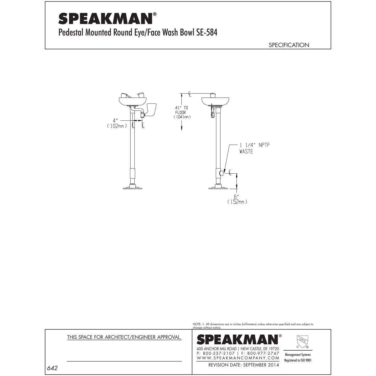 Speakman SE-584 Eyewash, Pedestal mounted