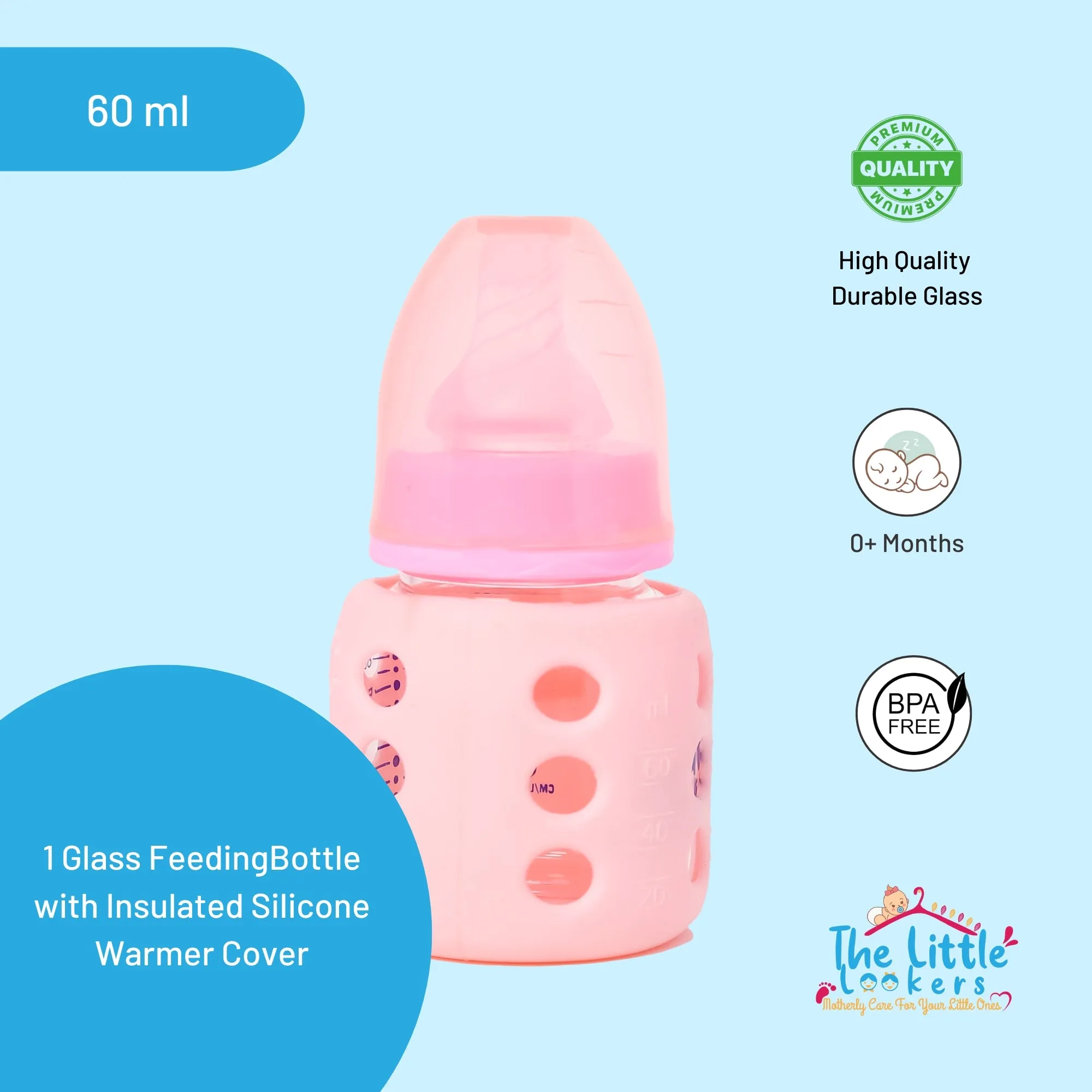 The Little Lookers High Borosilicate Glass Feeding Bottle for Baby/Feeder for Newborn | Super Soft Flow Control & Anti Colic Nipple for Infants/Toddlers