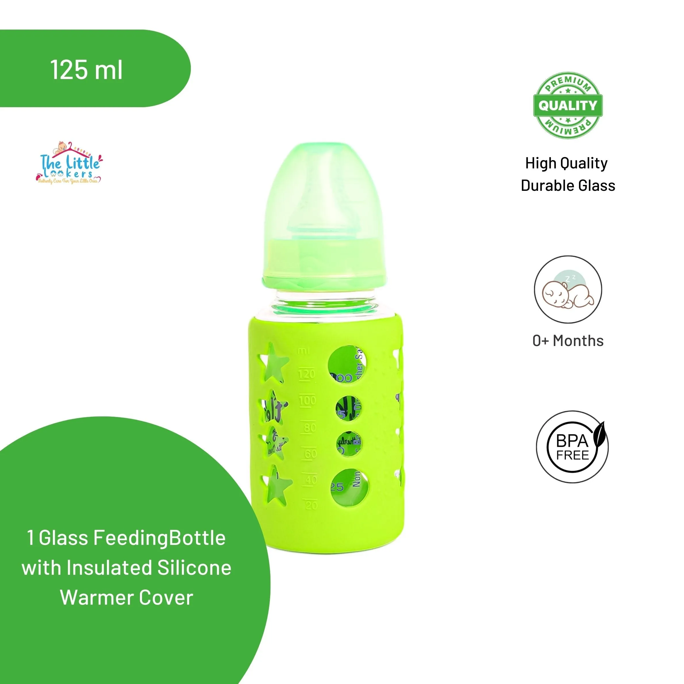 The Little Lookers High Borosilicate Glass Feeding Bottle for Baby/Feeder for Newborn | Super Soft Flow Control & Anti Colic Nipple for Infants/Toddlers