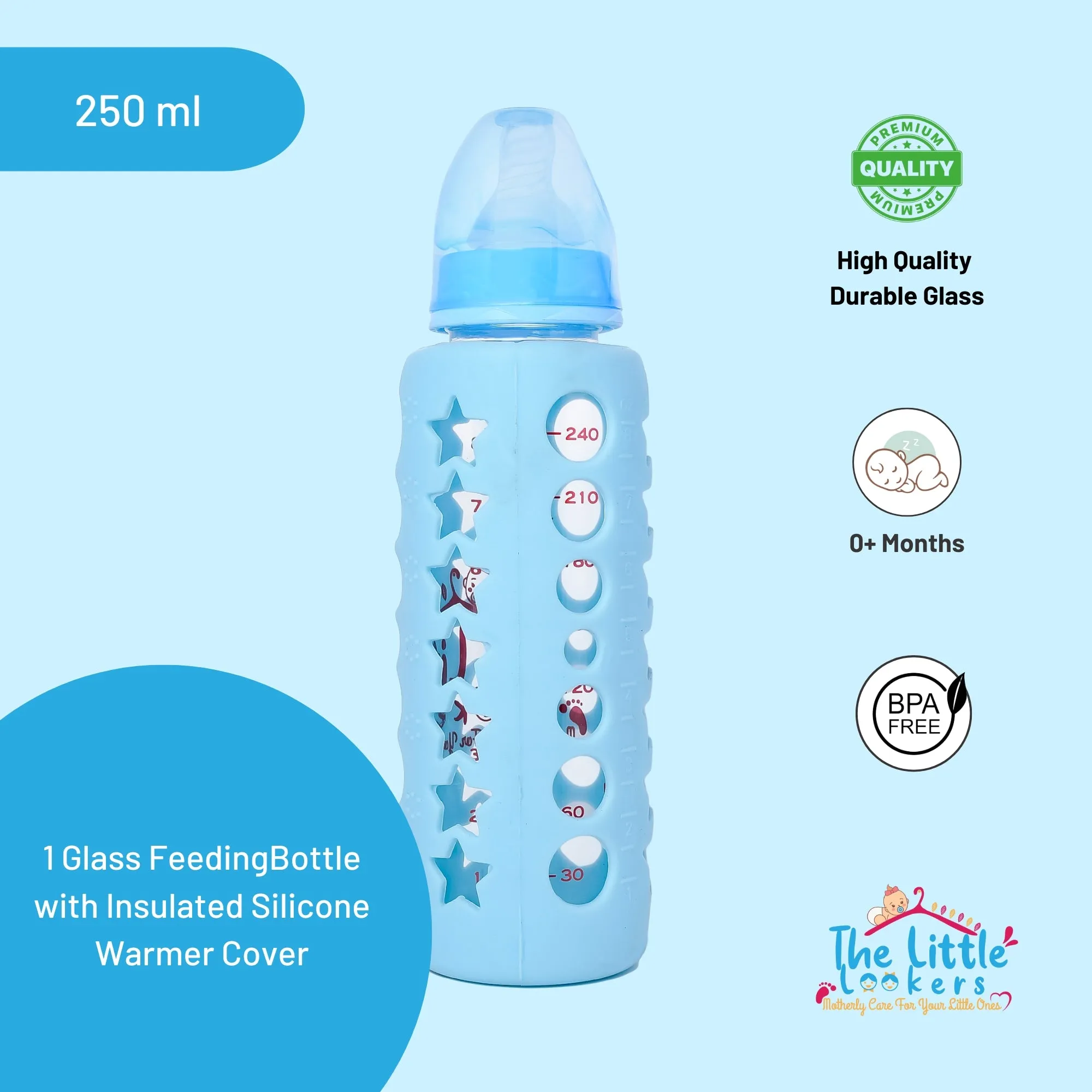 The Little Lookers High Borosilicate Glass Feeding Bottle for Baby/Feeder for Newborn | Super Soft Flow Control & Anti Colic Nipple for Infants/Toddlers