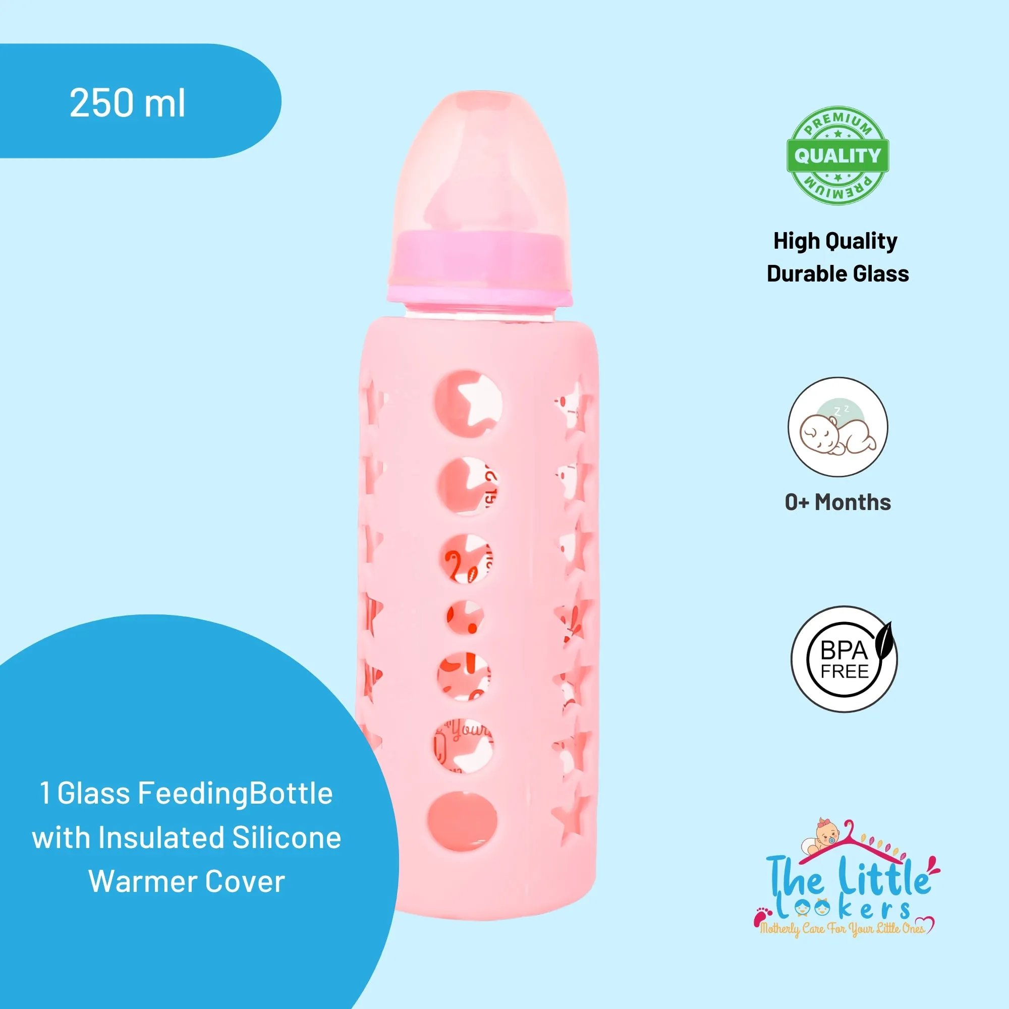 The Little Lookers High Borosilicate Glass Feeding Bottle for Baby/Feeder for Newborn | Super Soft Flow Control & Anti Colic Nipple for Infants/Toddlers