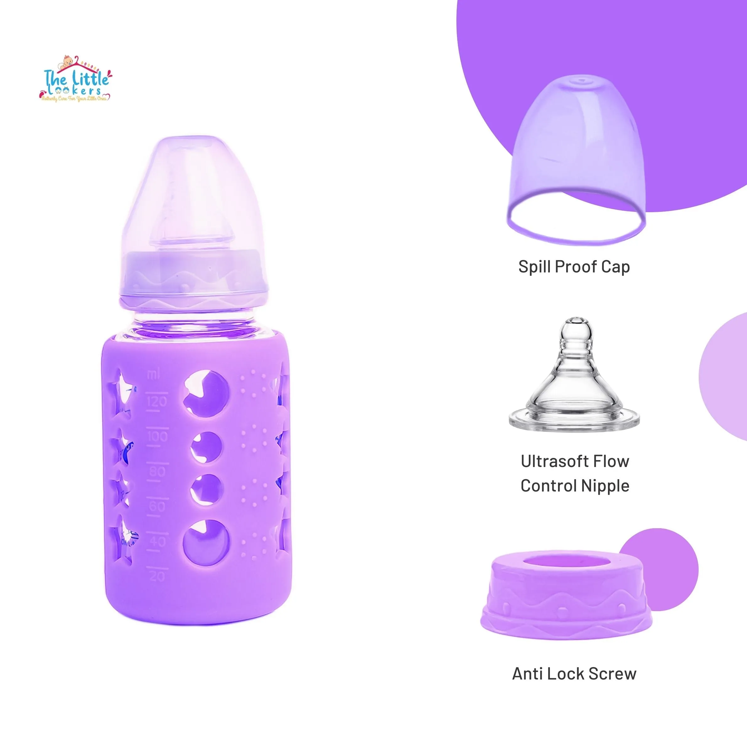 The Little Lookers High Borosilicate Glass Feeding Bottle for Baby/Feeder for Newborn | Super Soft Flow Control & Anti Colic Nipple for Infants/Toddlers