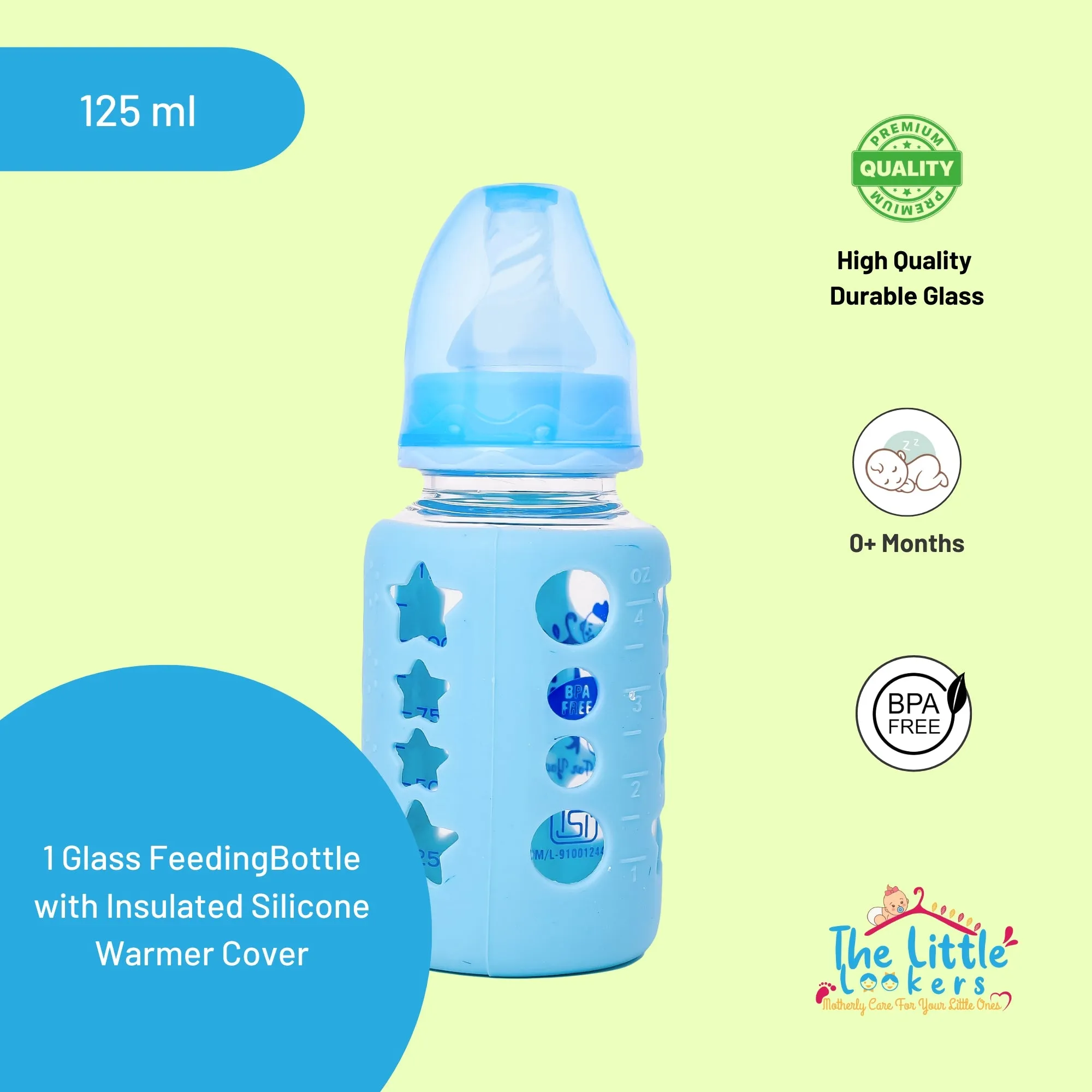 The Little Lookers High Borosilicate Glass Feeding Bottle for Baby/Feeder for Newborn | Super Soft Flow Control & Anti Colic Nipple for Infants/Toddlers