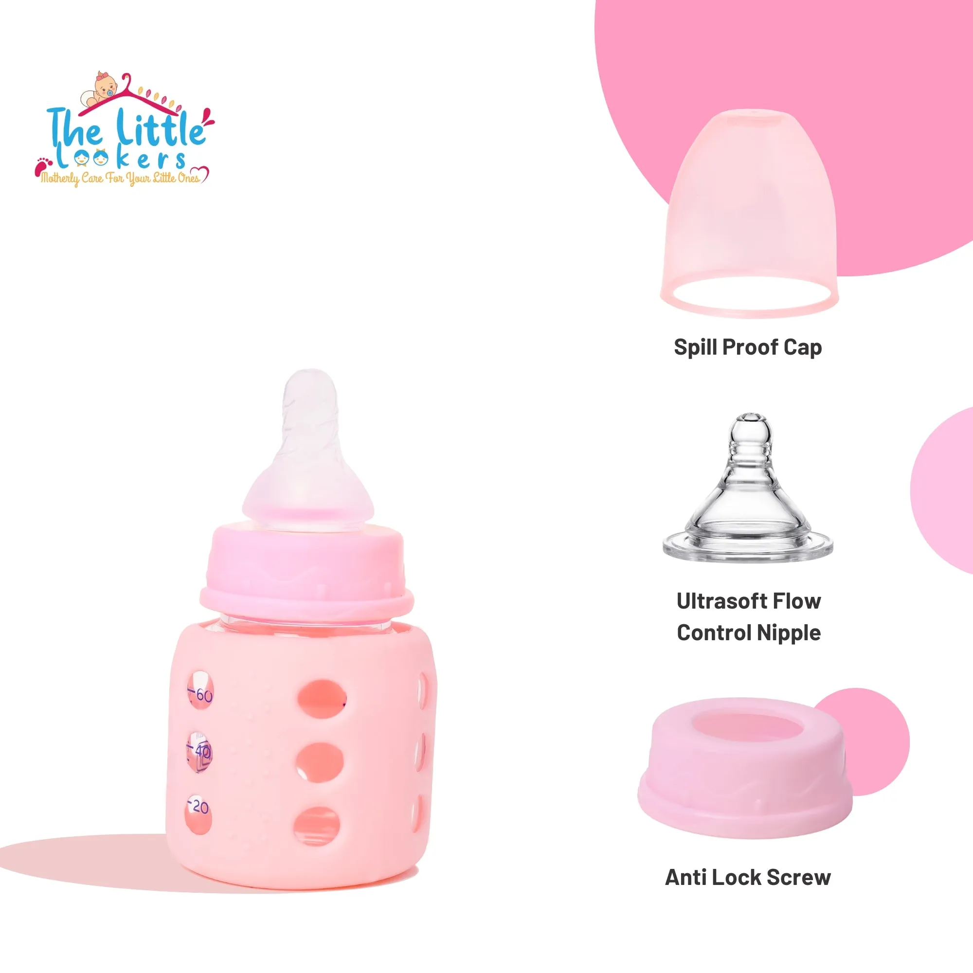 The Little Lookers High Borosilicate Glass Feeding Bottle for Baby/Feeder for Newborn | Super Soft Flow Control & Anti Colic Nipple for Infants/Toddlers