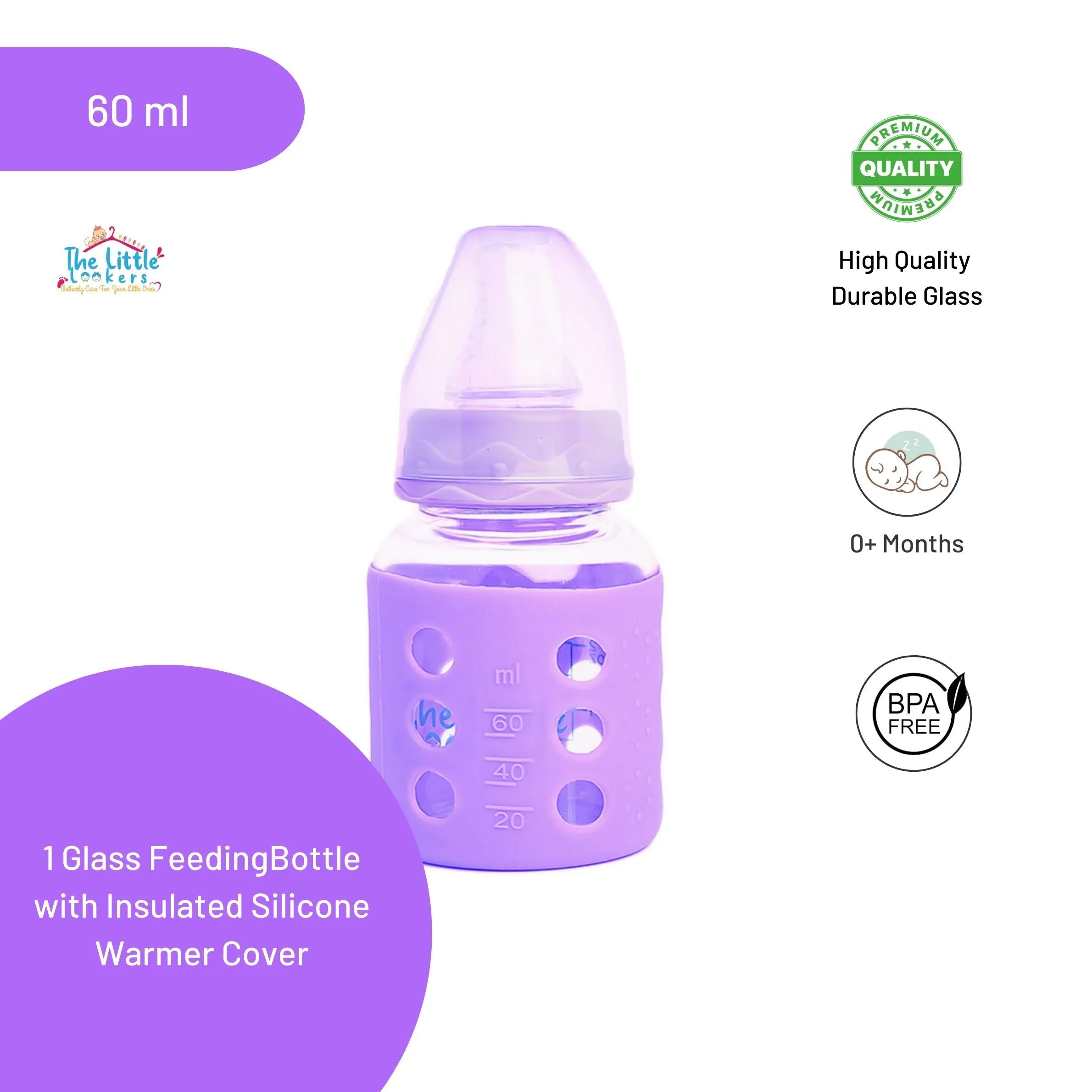 The Little Lookers High Borosilicate Glass Feeding Bottle for Baby/Feeder for Newborn | Super Soft Flow Control & Anti Colic Nipple for Infants/Toddlers