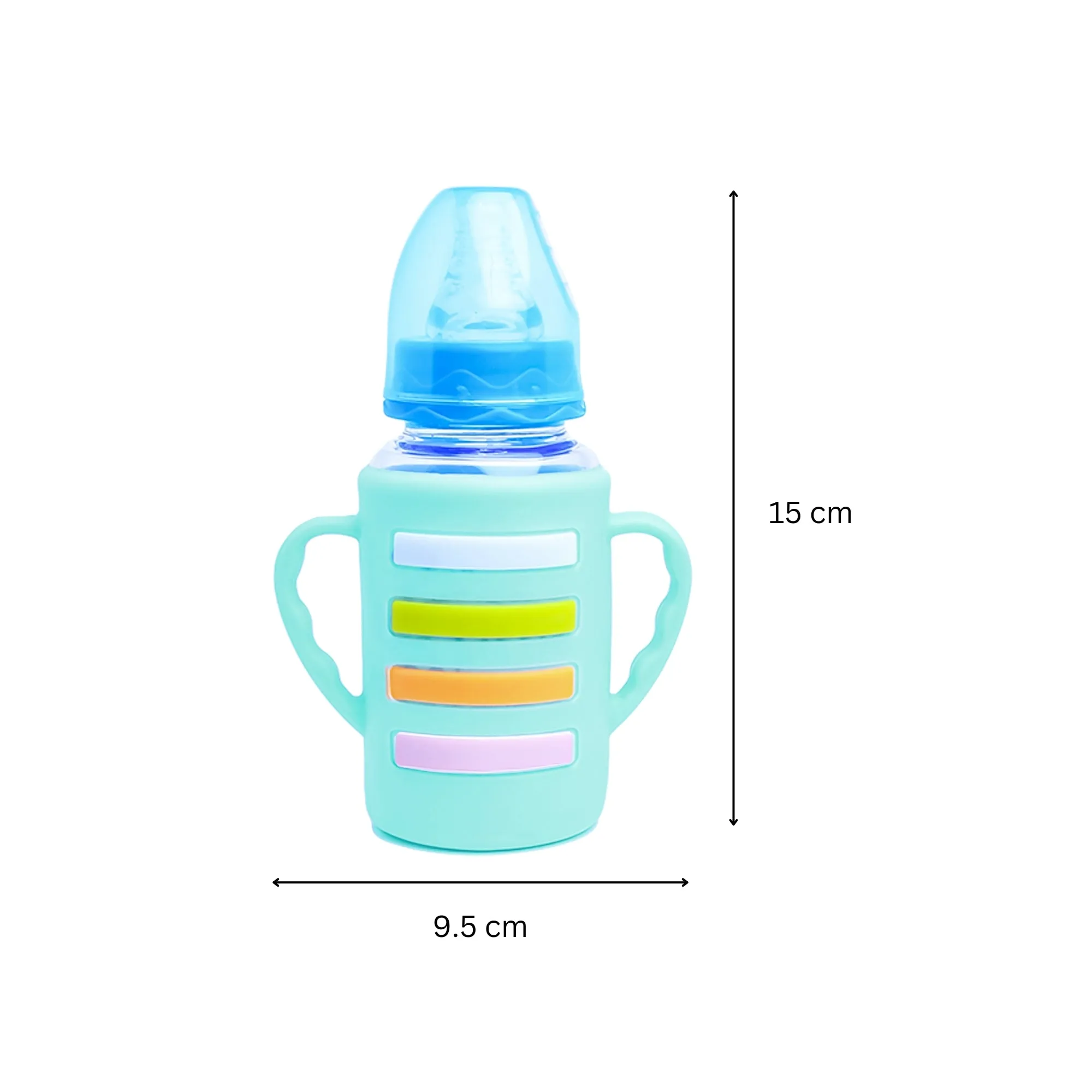 The Little Lookers High Borosilicate Glass Feeding Bottle with Handle Silicon Cover for Baby/Feeder for Newborn | Super Soft Flow Control & Anti Colic Nipple for Infants/Toddlers