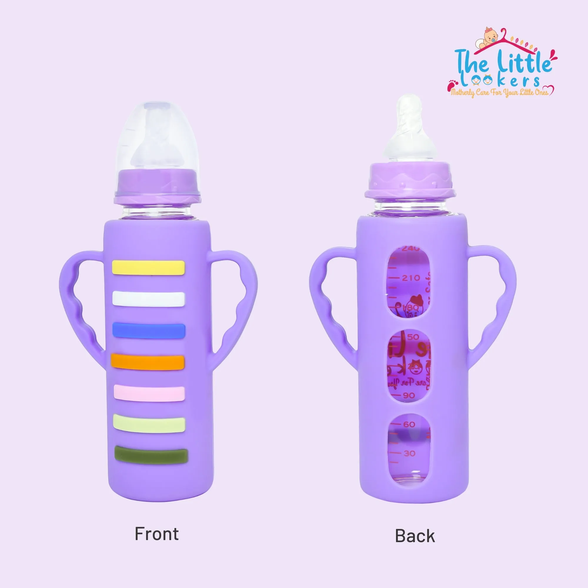 The Little Lookers High Borosilicate Glass Feeding Bottle with Handle Silicon Cover for Baby/Feeder for Newborn | Super Soft Flow Control & Anti Colic Nipple for Infants/Toddlers