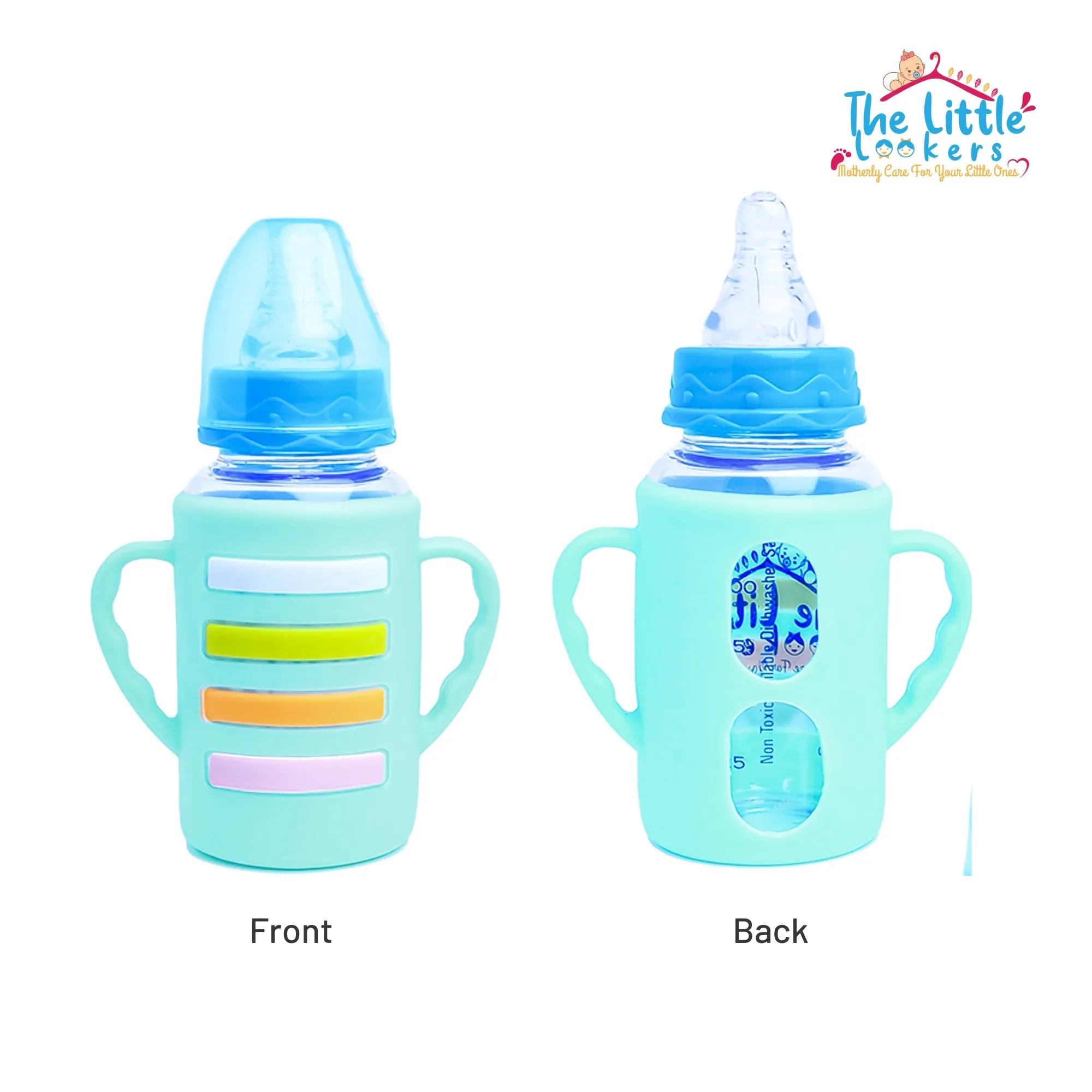 The Little Lookers High Borosilicate Glass Feeding Bottle with Handle Silicon Cover for Baby/Feeder for Newborn | Super Soft Flow Control & Anti Colic Nipple for Infants/Toddlers