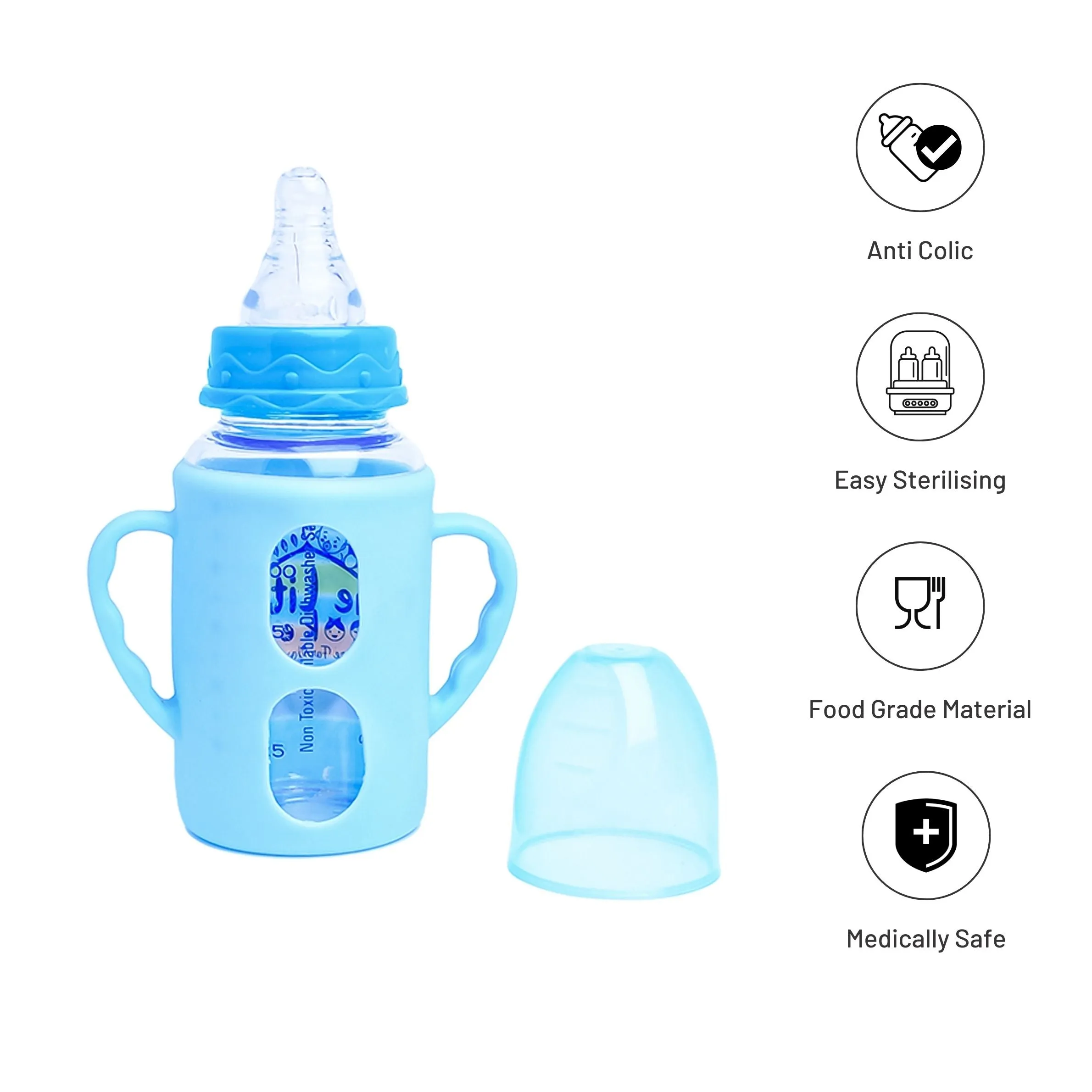 The Little Lookers High Borosilicate Glass Feeding Bottle with Handle Silicon Cover for Baby/Feeder for Newborn | Super Soft Flow Control & Anti Colic Nipple for Infants/Toddlers