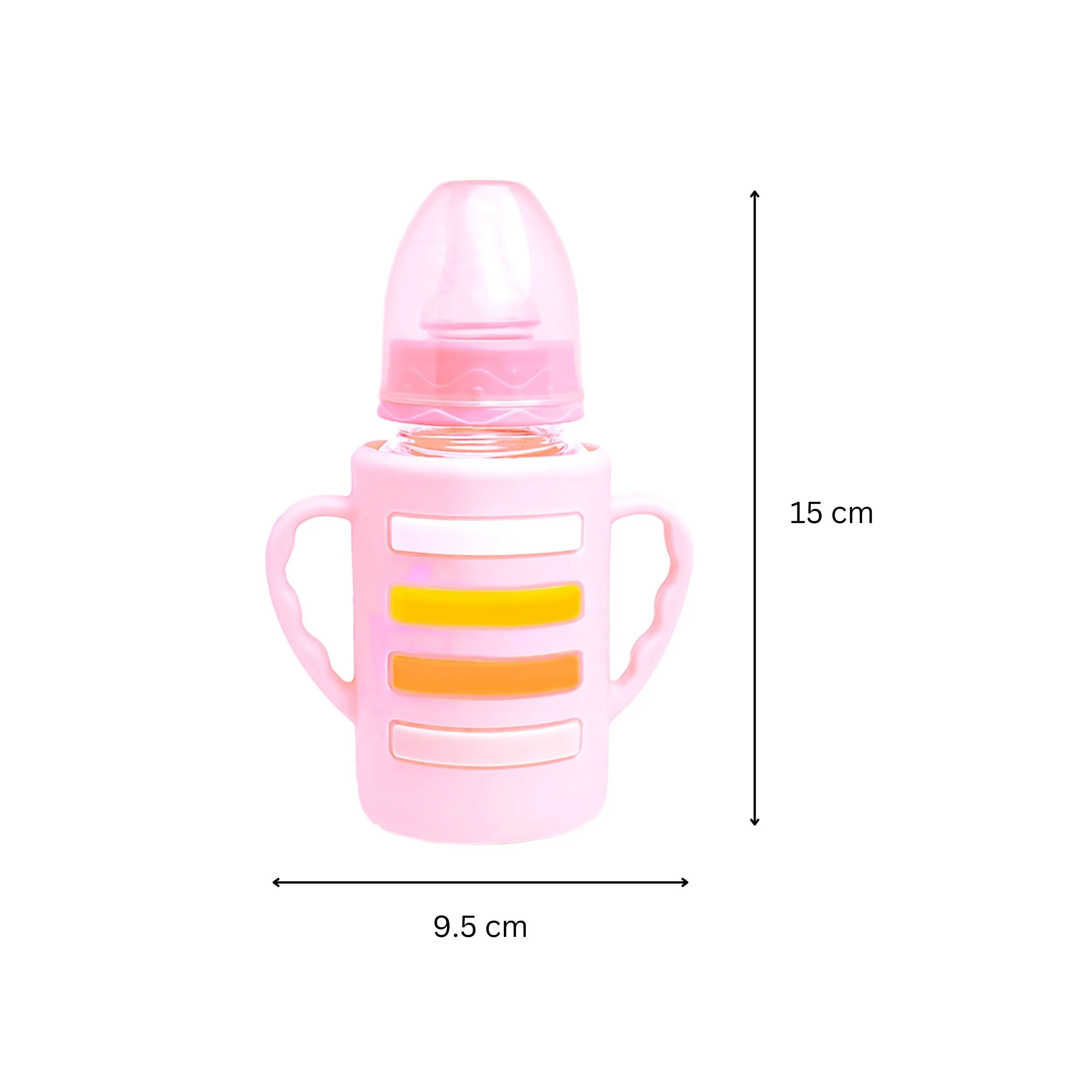 The Little Lookers High Borosilicate Glass Feeding Bottle with Handle Silicon Cover for Baby/Feeder for Newborn | Super Soft Flow Control & Anti Colic Nipple for Infants/Toddlers