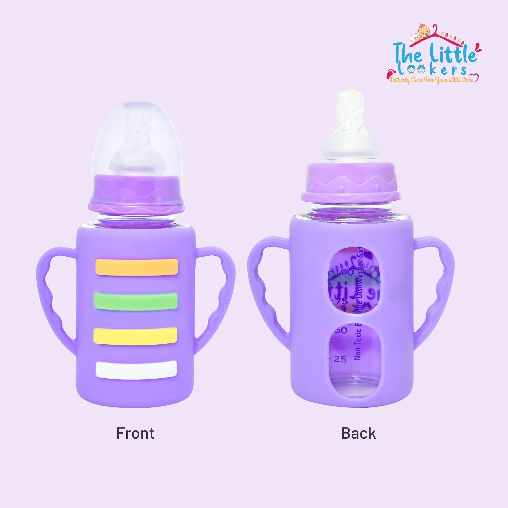 The Little Lookers High Borosilicate Glass Feeding Bottle with Handle Silicon Cover for Baby/Feeder for Newborn | Super Soft Flow Control & Anti Colic Nipple for Infants/Toddlers