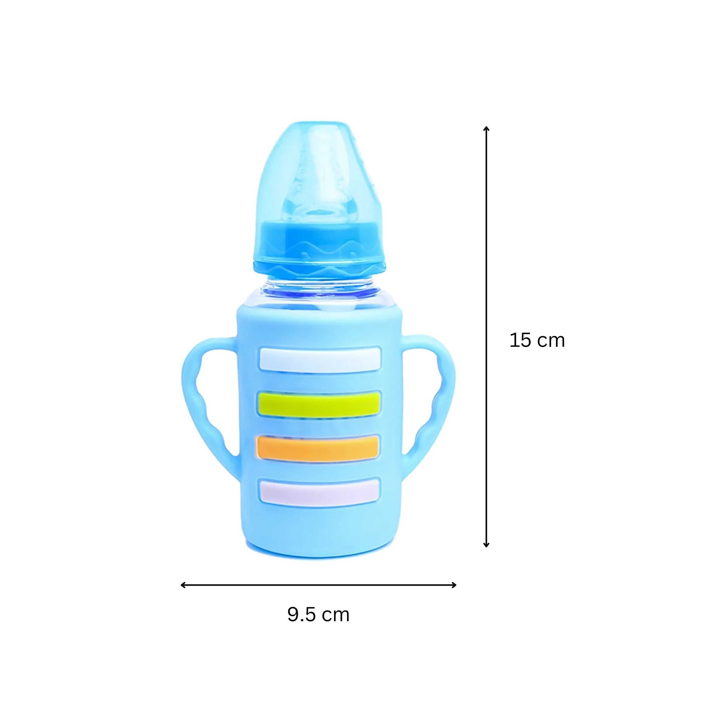 The Little Lookers High Borosilicate Glass Feeding Bottle with Handle Silicon Cover for Baby/Feeder for Newborn | Super Soft Flow Control & Anti Colic Nipple for Infants/Toddlers