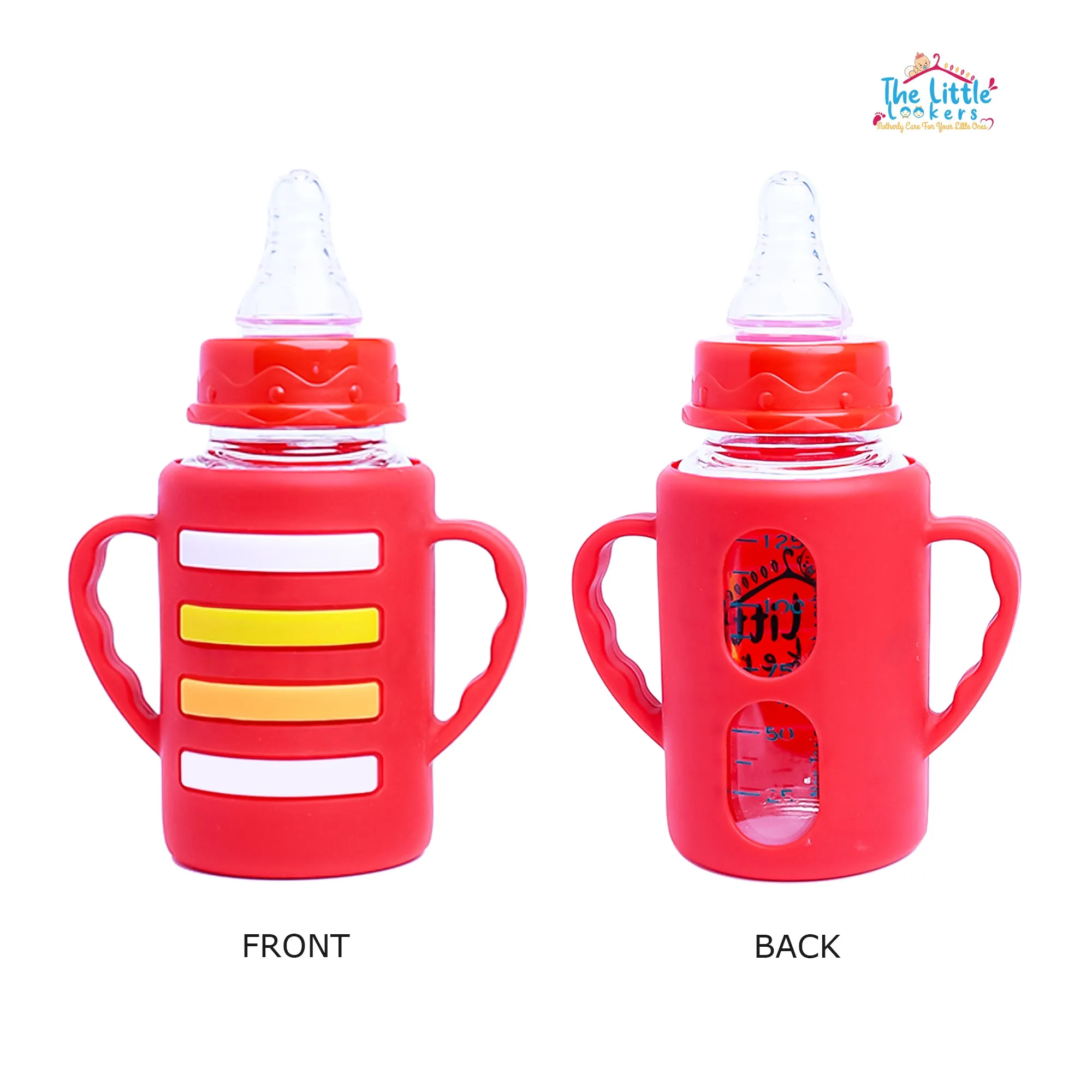 The Little Lookers High Borosilicate Glass Feeding Bottle with Handle Silicon Cover for Baby/Feeder for Newborn | Super Soft Flow Control & Anti Colic Nipple for Infants/Toddlers