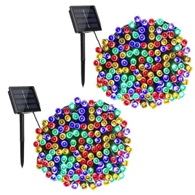 Toodour Solar Christmas Lights, 2 Packs 72ft 200 LED 8 Modes Solar String Lights, Waterproof Solar Outdoor Christmas Lights for Garden, Patio, Fence, Balcony, Christmas Tree Decorations (Multicolor)