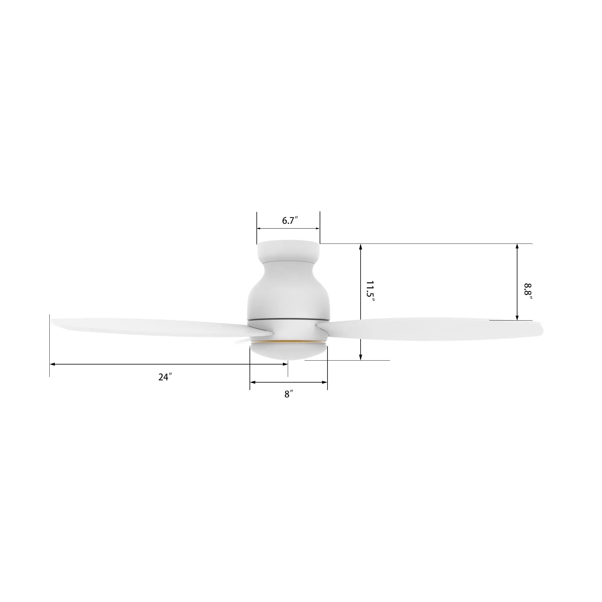 TRENTO 48 inch 3-Blade Flush Mount Smart Ceiling Fan with LED Light Kit & Remote - White/White