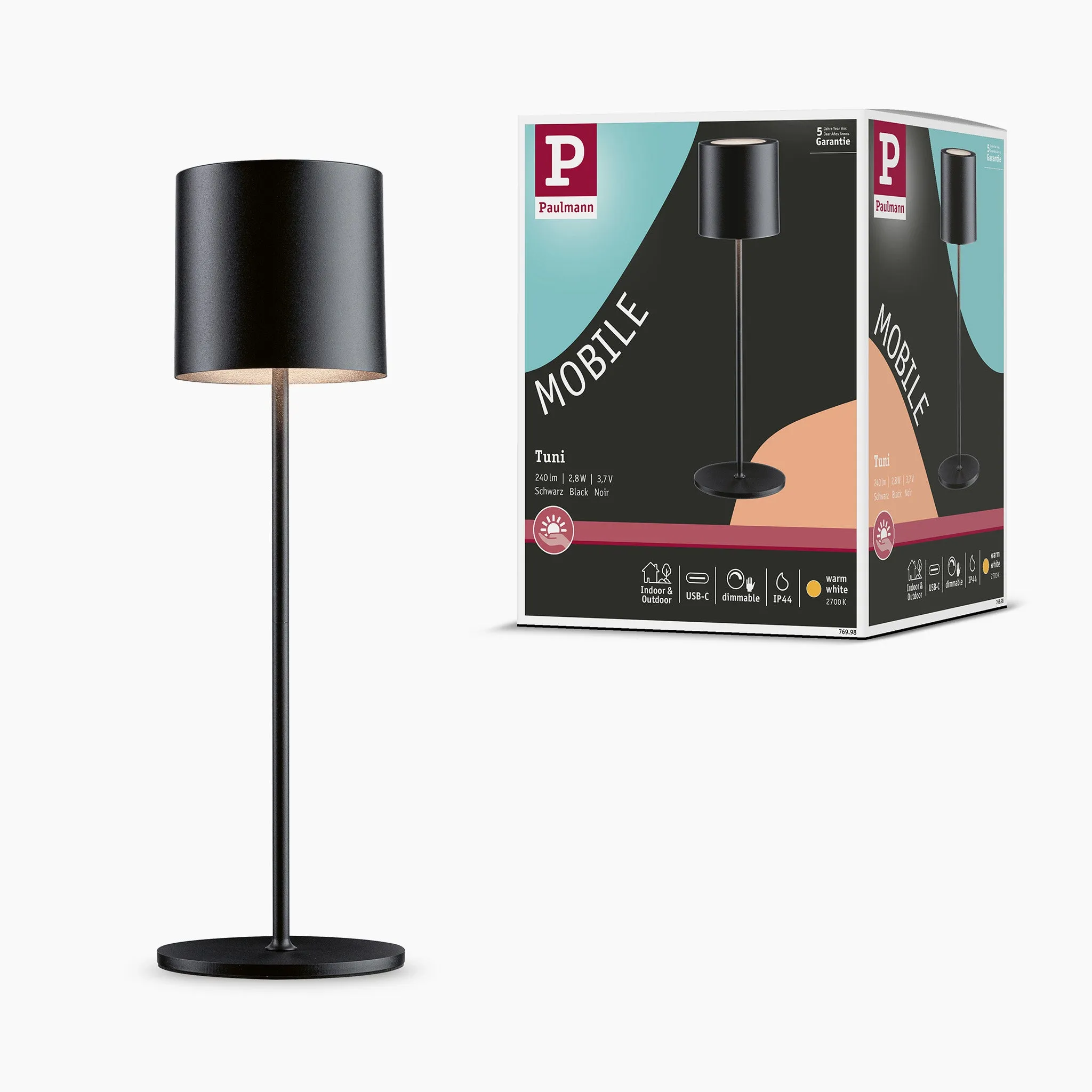 Tuni 2.8W LED Mobile Table Lamp in Black Matt