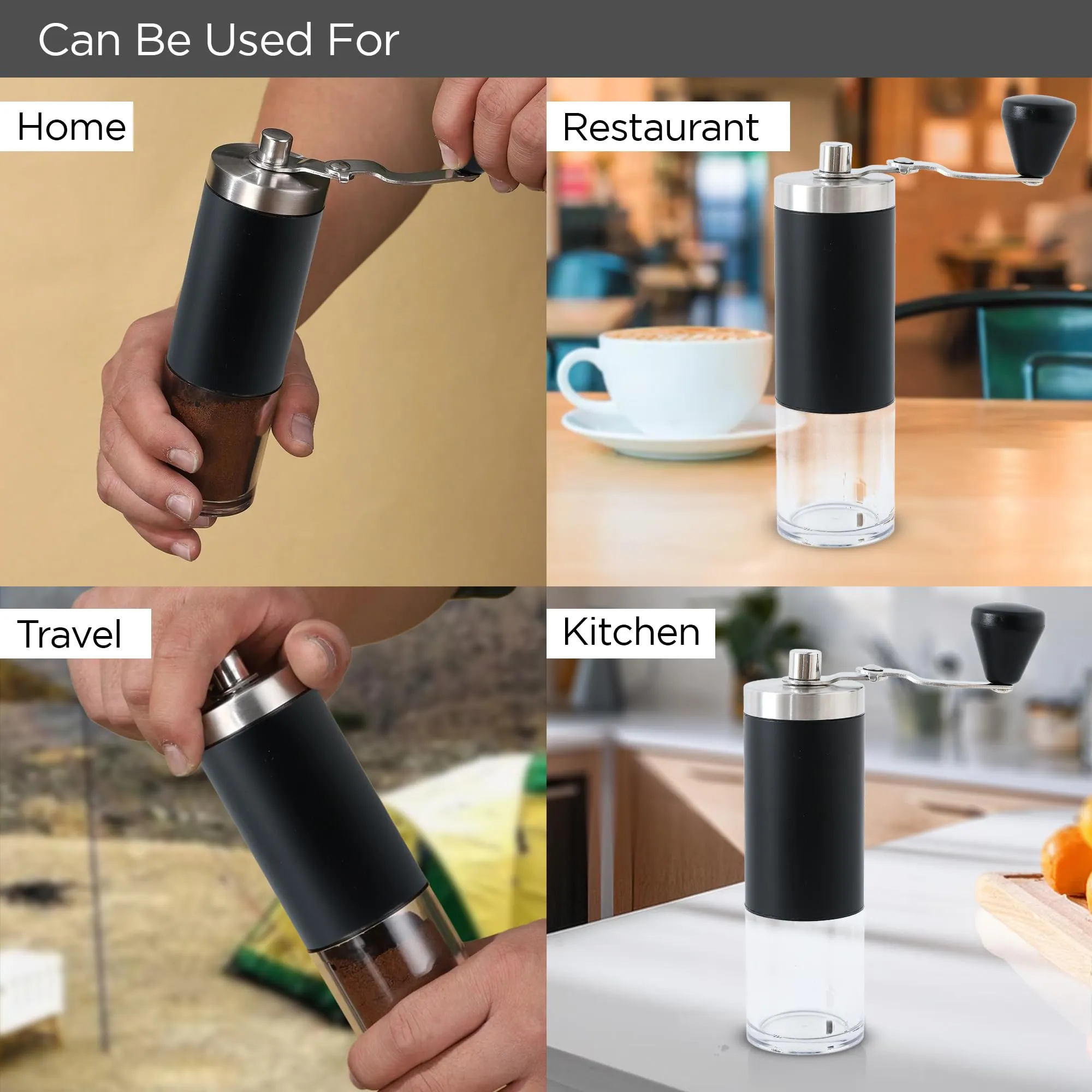 UMAI Manual Coffee Grinder | Ceramic Grinder Core | Portable Kitchen Home | Stainless Steel Shell & Handle | ABS Plastic Jar | Coffee Grinder Manual | Coffee Bean Grinder | Coffee Crusher (Black)