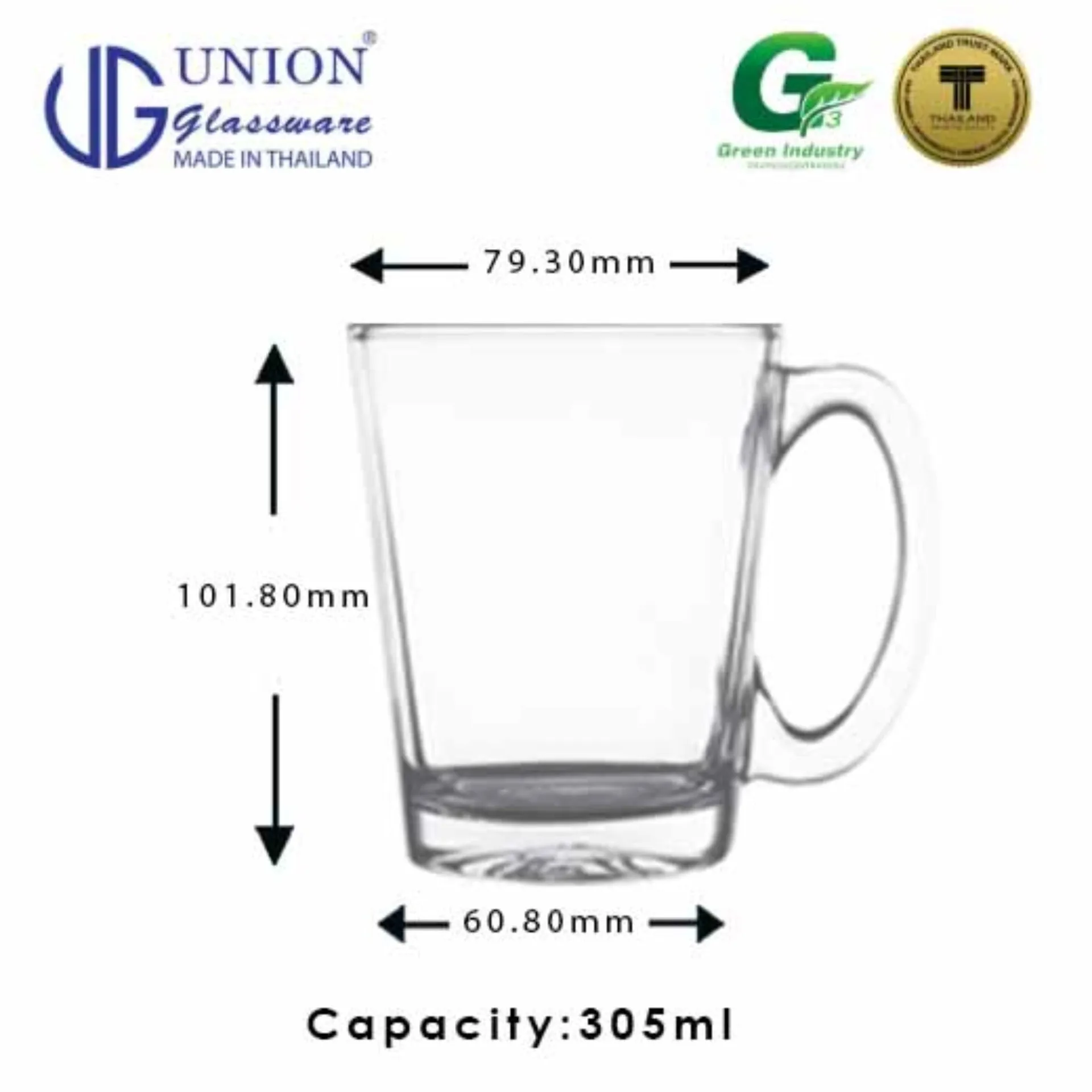 UNION GLASS Thailand Premium Clear Glass Cup Coffee, Tea, Hot Chocolate, Milk 305ml