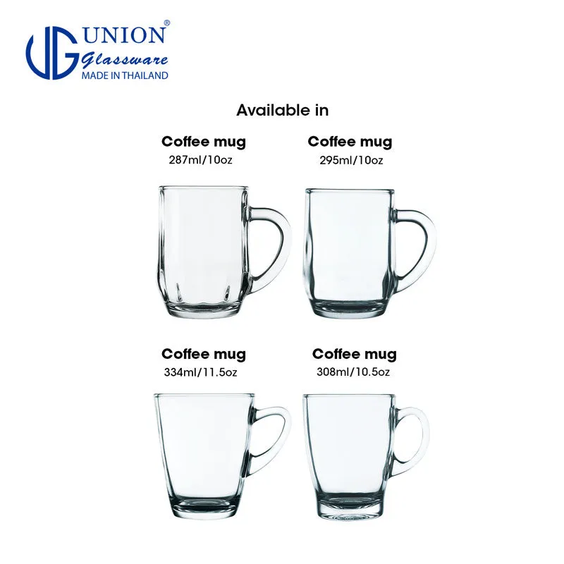 UNION GLASS Thailand Premium Clear Glass Cup Coffee, Tea, Hot Chocolate, Milk 305ml