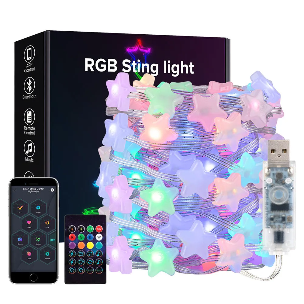 USB Christmas String Light Bluetooth Music APP Remote DC5V WS2812B Party Wedding Garden Backyard Star Rugby Strawberries