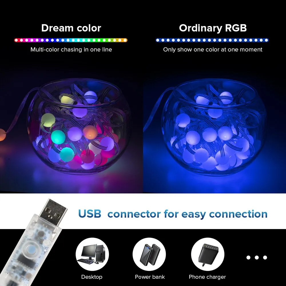 USB Christmas String Light Bluetooth Music APP Remote DC5V WS2812B Party Wedding Garden Backyard Star Rugby Strawberries