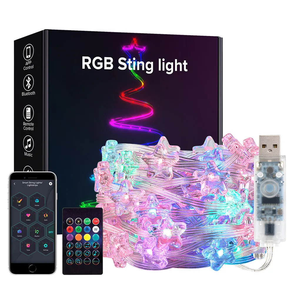 USB Christmas String Light Bluetooth Music APP Remote DC5V WS2812B Party Wedding Garden Backyard Star Rugby Strawberries