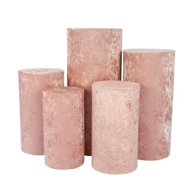 Velvet Covers for Metal Cylinder Pedestal Stands 5 pcs/set - Blush/Rose Gold