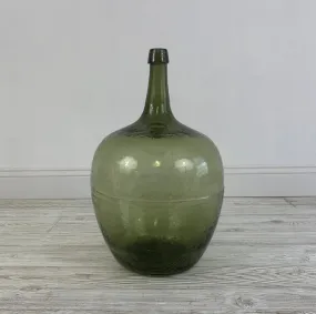 Vintage Green Glass Demijohn Bottle/hg