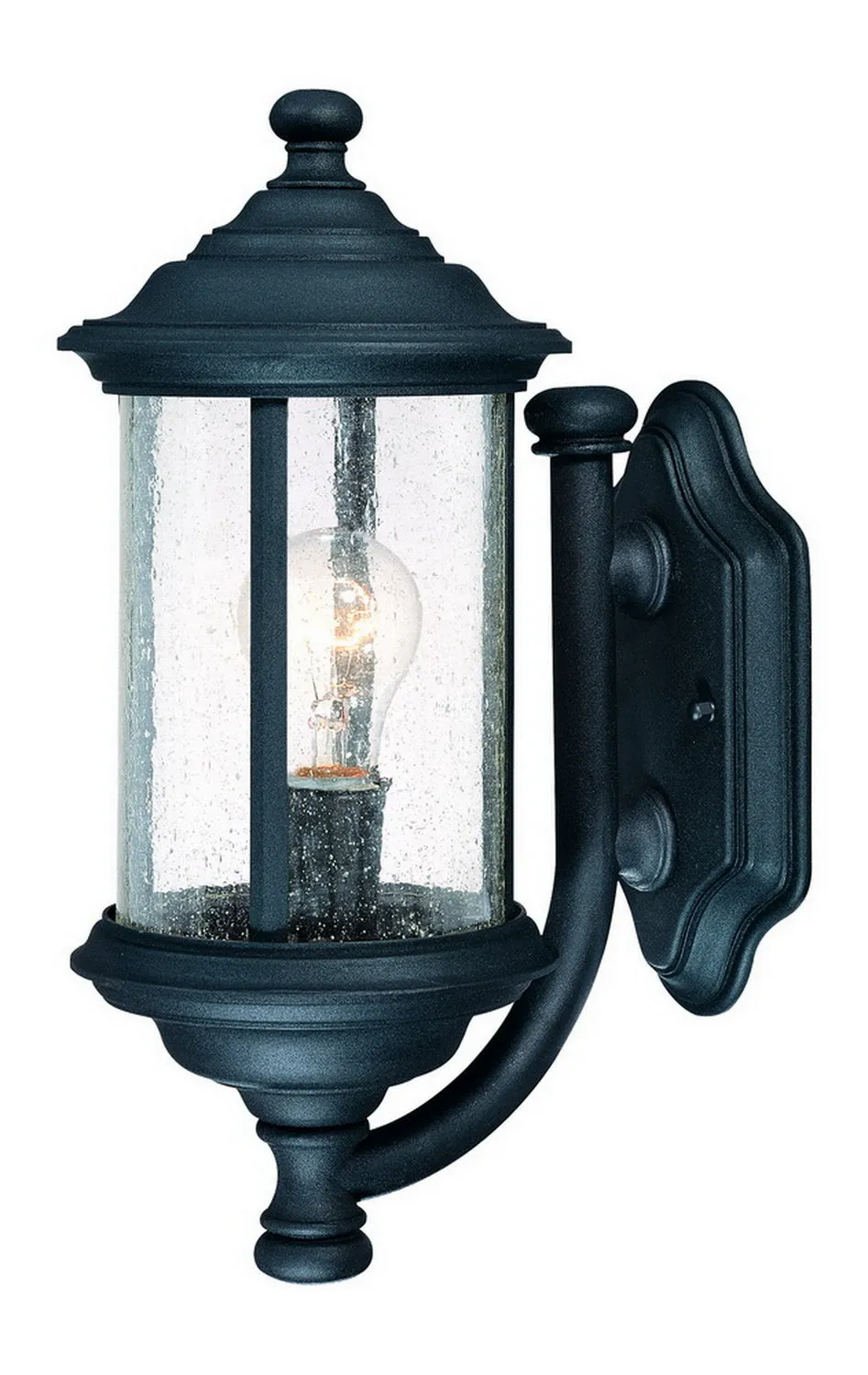 Walnut Grove Outdoor 1-Light Wall Sconce in Black with Seedy Glass