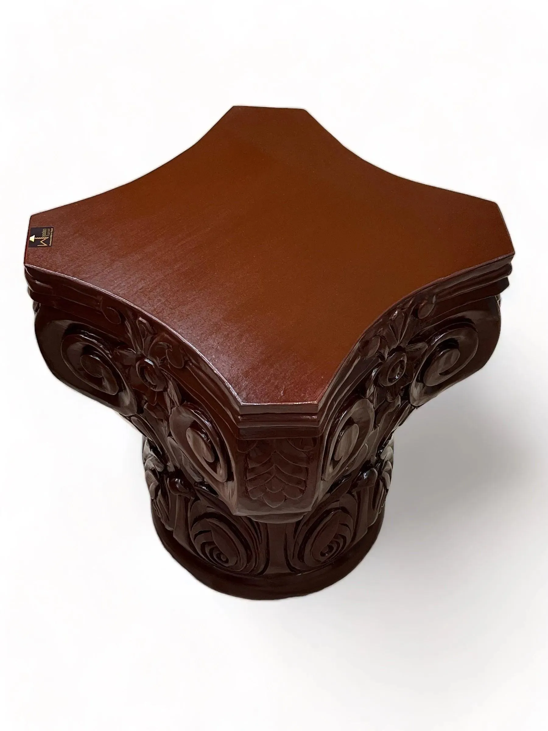 Wooden Twist Hand Carved Pedestal Style End Table Mango Wood