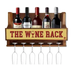 Wooden Wine Cabinet Rack Wall Mounted Mini Bar for 5 Bottles 6 Glasses