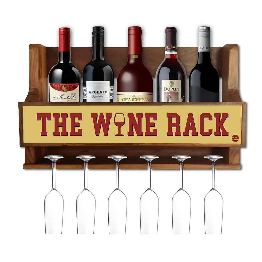 Wooden Wine Cabinet Rack Wall Mounted Mini Bar for 5 Bottles 6 Glasses