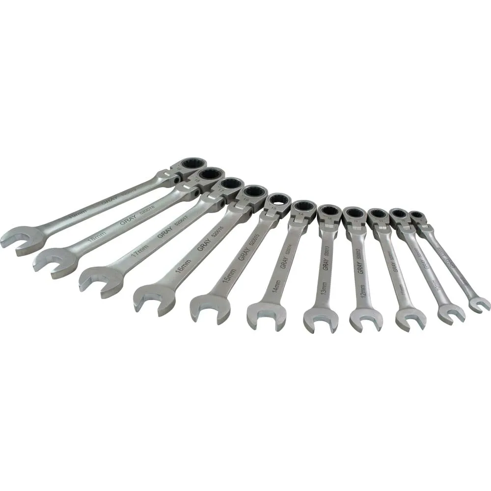 Wrench Set - Gray Tools 11 Piece Flex Head Multi-Gear Ratcheting Wrench Set, 59811A